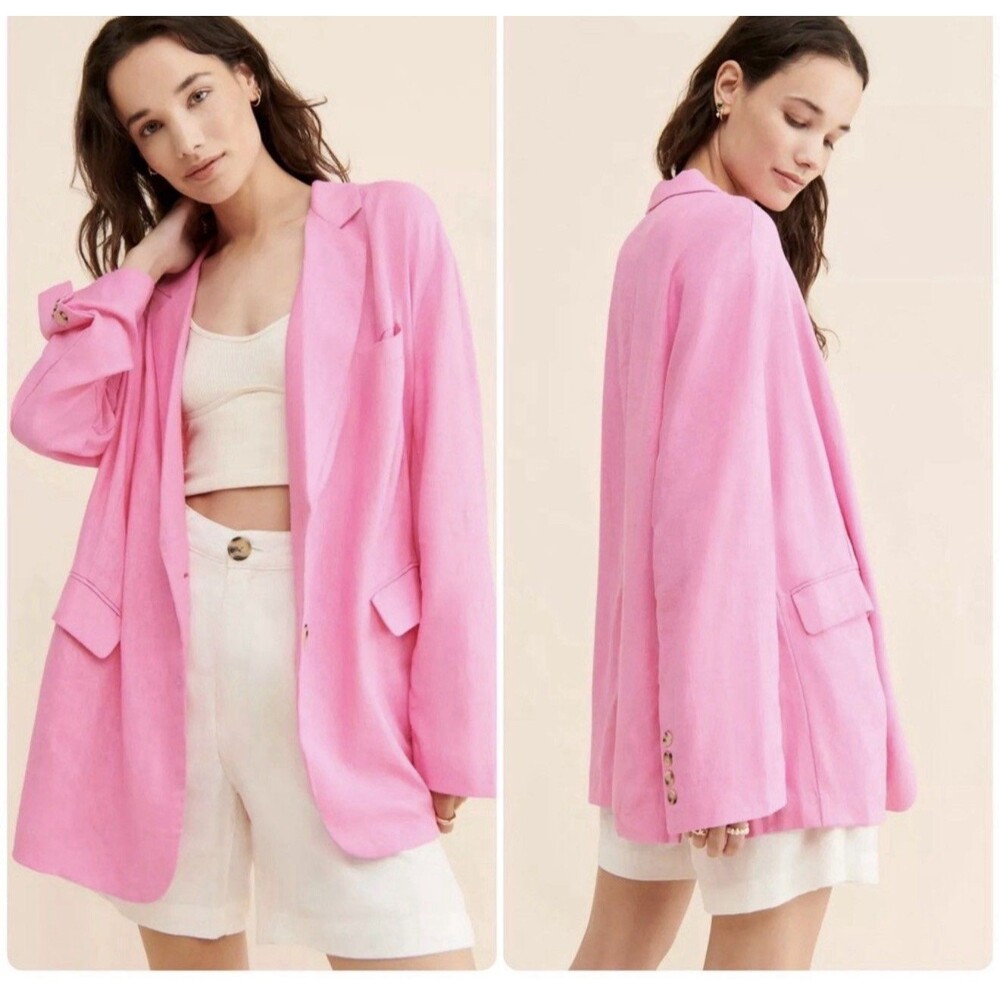 Urban Outfitters Womens Pink Linen  Blend Kayla Oversized Boyfriend  Blazer SZ M